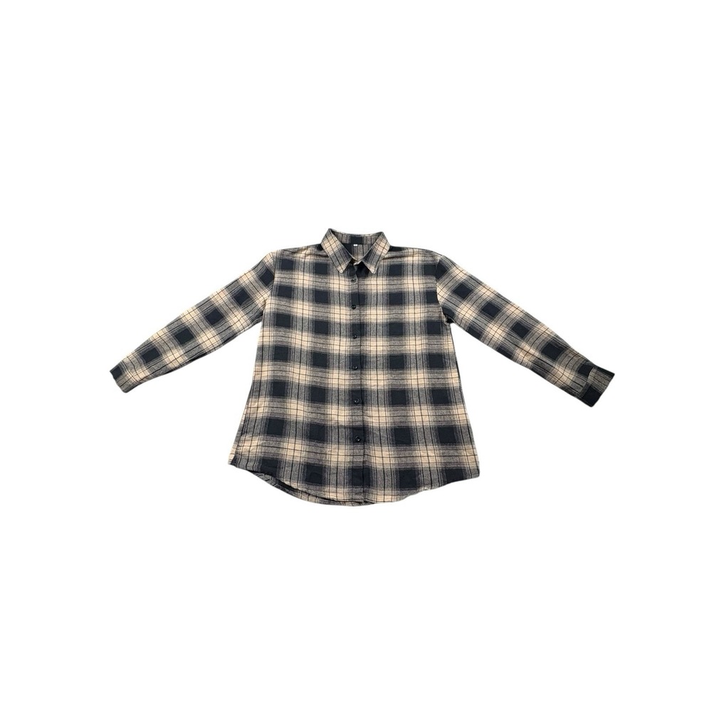 SHEIN Plaid Button Up Shirt‎ Women's XS Brown Black Long Sleeve